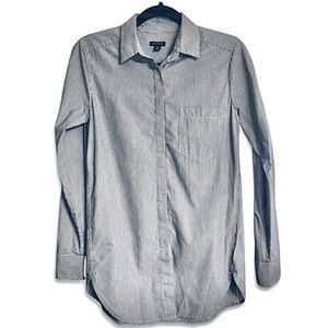 Ann Taylor Navy Pinstripe Button-Up Collar Button Up Blouse